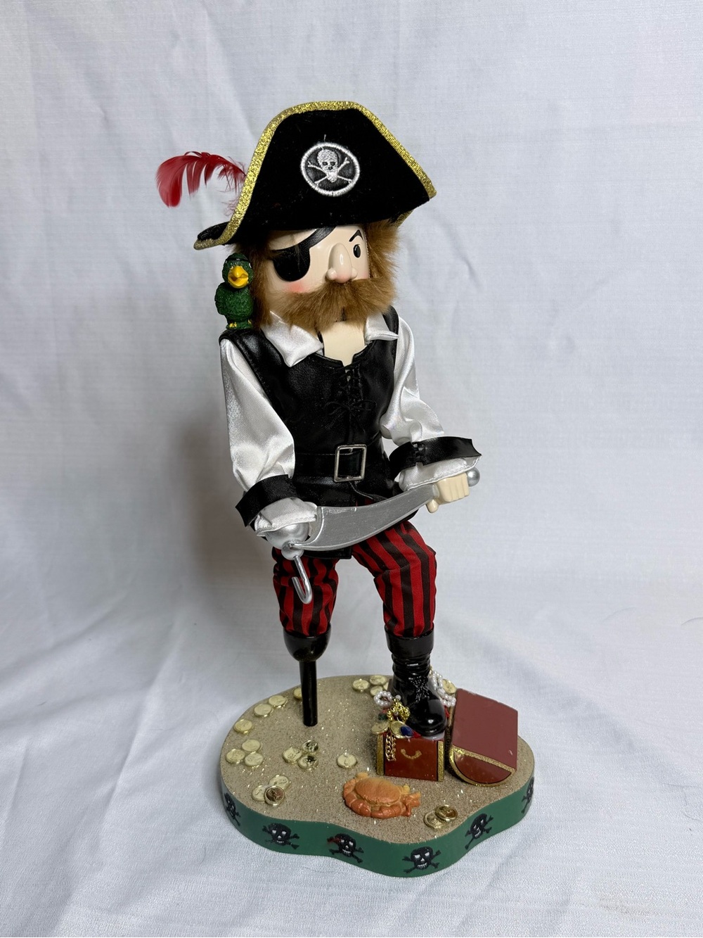 Vintage 2005 Nutcracker Village Pirate Nutcracker Parrot Treasure Chest w/ Box
